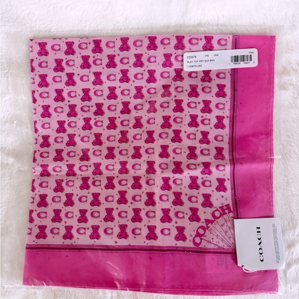 Coach Pink Teddy Bear Print Bandana